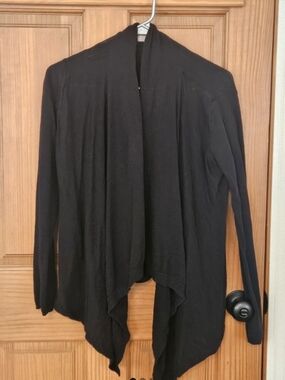 Black Womens Open-Front Draped Cardigan Sweater